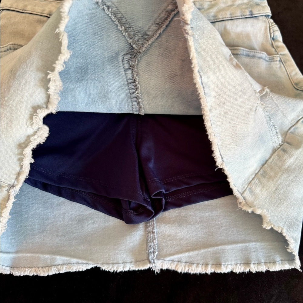 Justice Blue Asymmetrical Distressed denim Skirt with shorts underneath - Picture 7 of 9